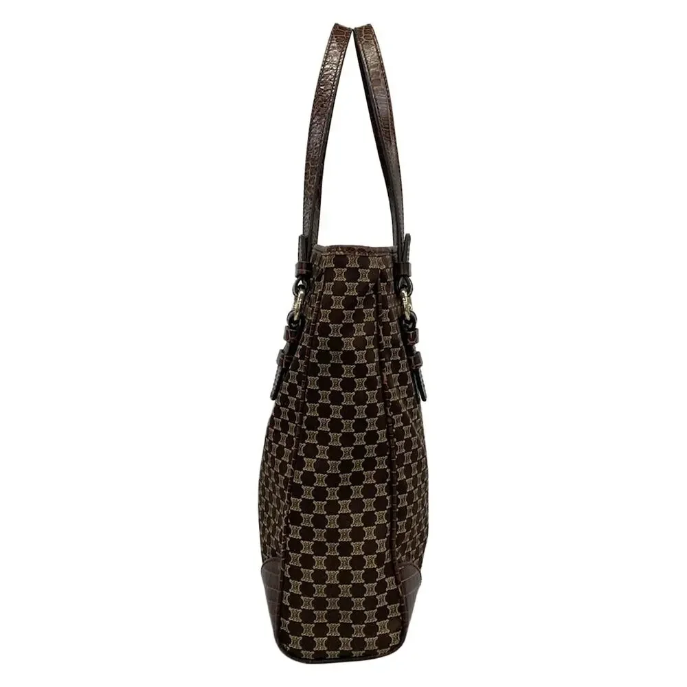 Celine Macadam Tote Bag Dark Brown Beige Jacquard Leather